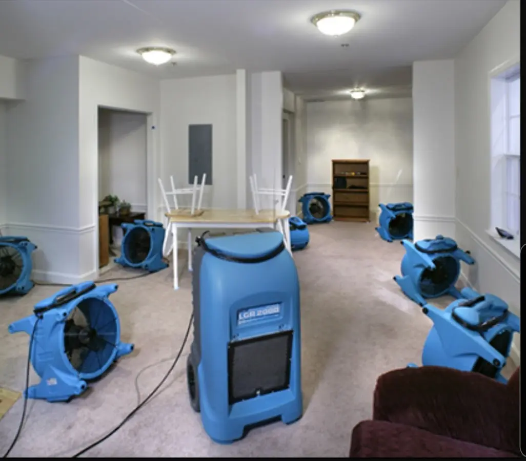 Air movers and dehumidifier setup for Water Damage Restoration in Sharon Hill